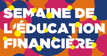 Semaine de l'éducation financière avec les couleurs officielles de l'année 2022 (orange, bleu, rose)